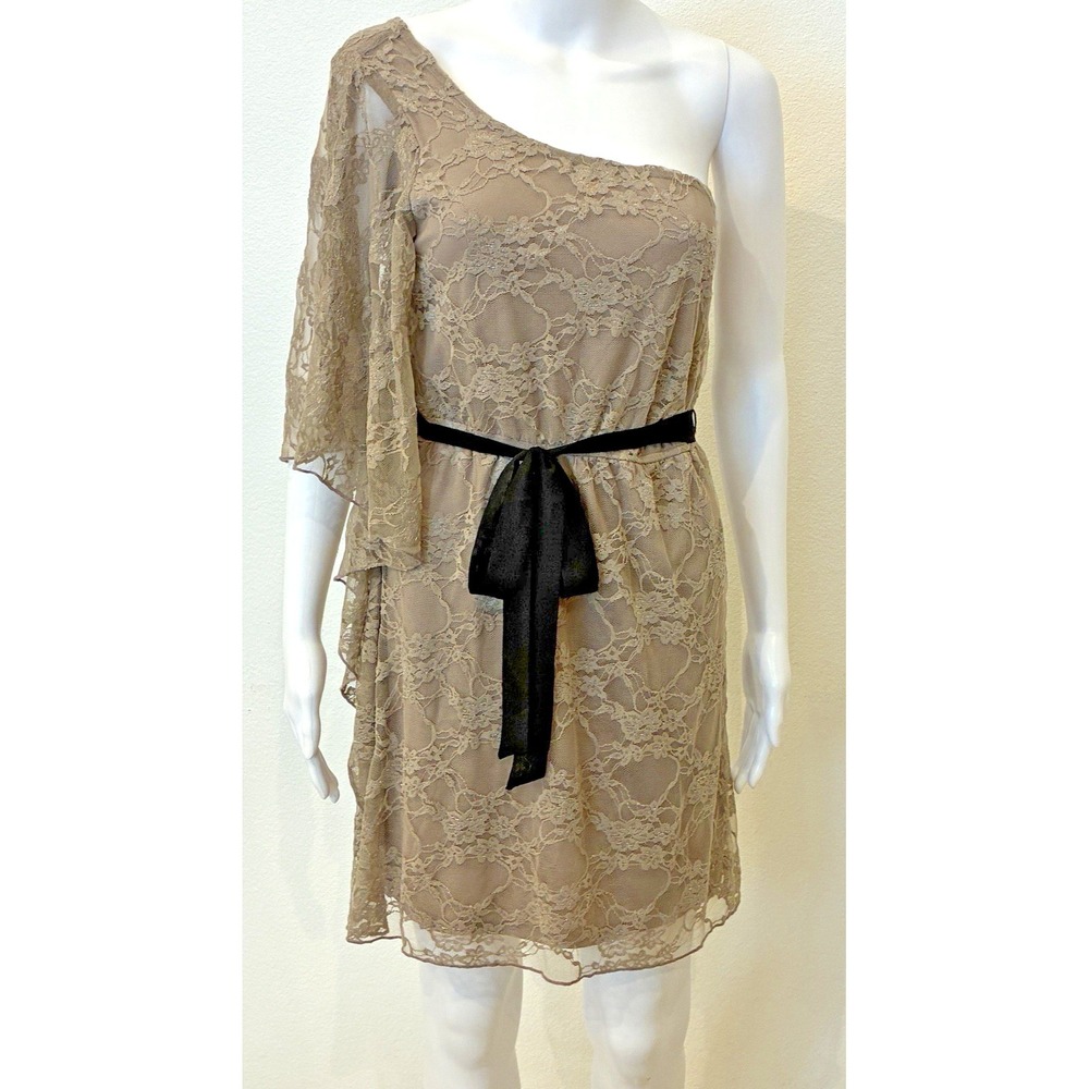 Lily Rose‎ Lace Overlay One Shoulder Mini Dress Size M Beige Party Cocktail